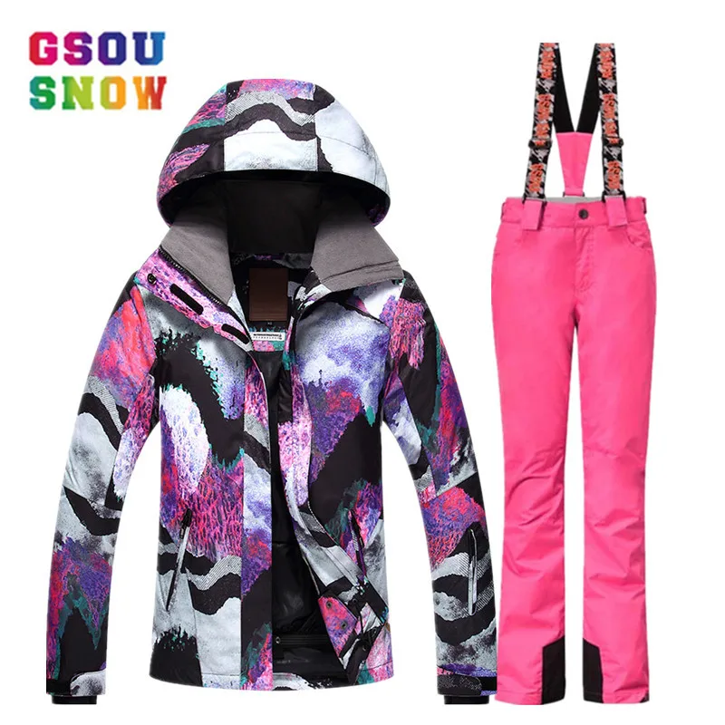 

Gsou Snow Women Ski Suits Winter Snowboarding Jackets and Pants Windproof Waterproof Colorful Female Outdoor Sports Skiing Sets