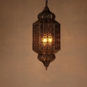 

American Retro Southeast Restaurant LED Pendant Lamp for Bar Cafe Handmade Iron Hanglamp Hollow LED Hanging Light Fixtures