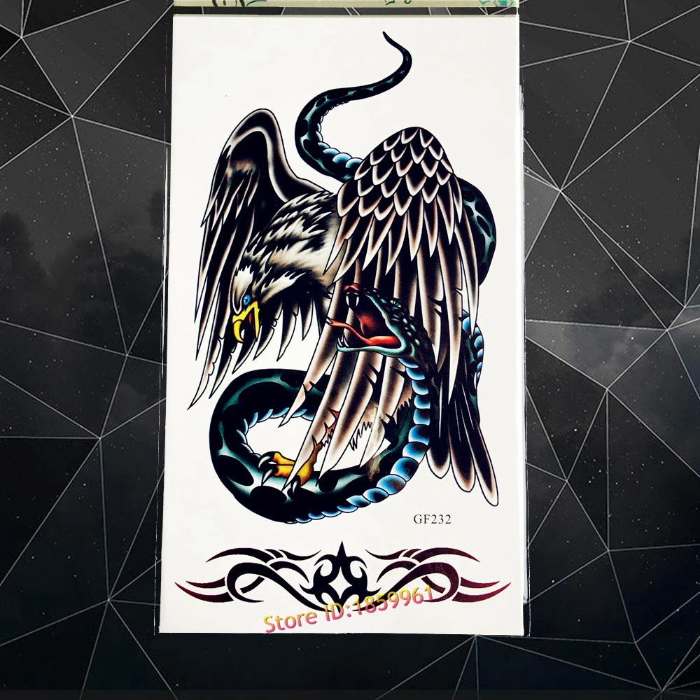 Keren Hitam Elang Cobra Ular Melawan Tahan Air Temporary Tattoo