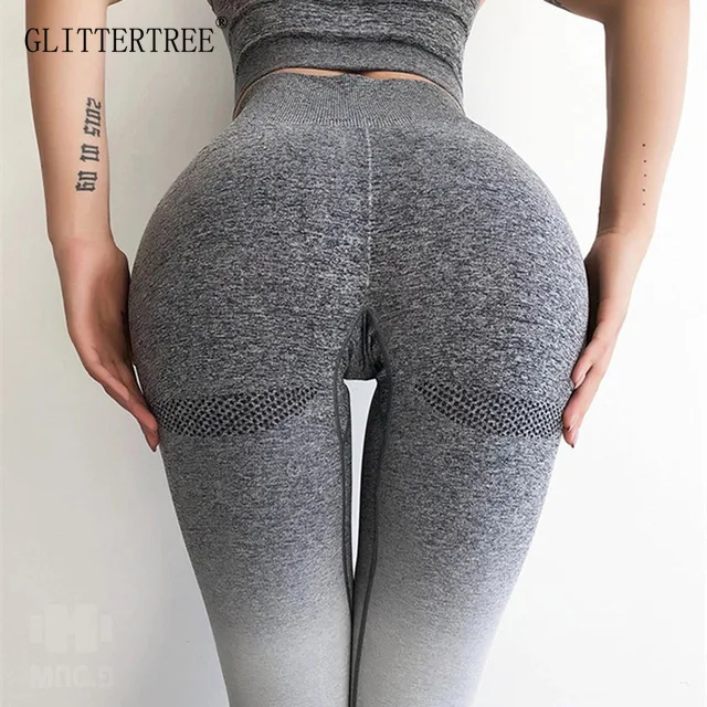 

Spring and summer yoga pants women's sports running training high elastic gradient tights hips nine pants dance fitness pants