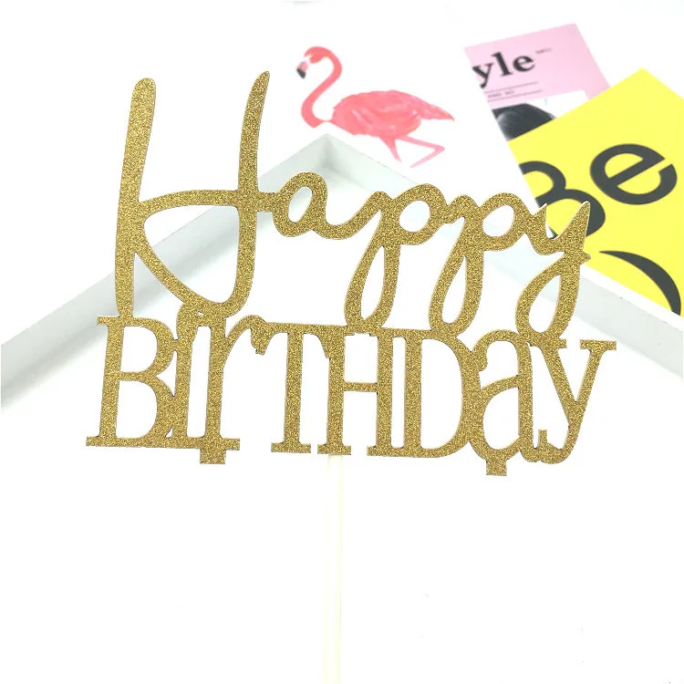 1pc Happy Birthday Cake Topper Flags Gold Glittler Birthday Party Cake Baking Decoration Birthday Cake Flags