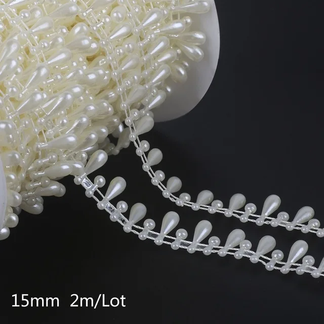 15mm 2m 2-10 метров ABS имитация жемчуга бусины цепочка отделка гирлянда Цветы DIY Свадебная вечеринка Декор невесты головные уборы Ремесло Швейные аксессуары - Цвет: 15mm 2m