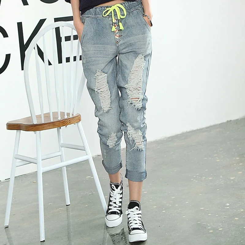 

2017 New Fashion Brand Jeans With Holes Women Vintage Ripped Skinny Pants Jeans For Women