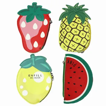 

M156 Sweet Fruit Coin Purses For Women Lovely Watermelon Pineapple Strawberry Lemon Wallet Bus Card Bag Key Buckle Bag Wholesale
