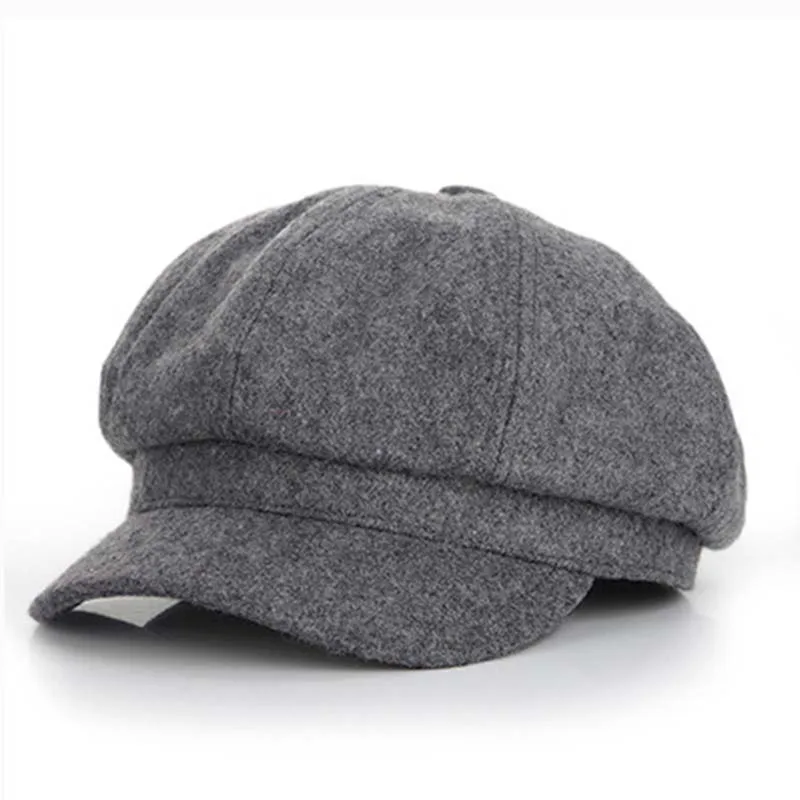 

Men's Octagon Cap Wool Newsboy Caps Painter Hats Solid Color Fashion Women's Newspaper Cap sale