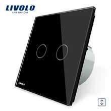 Livolo/Стандартный, VL-C702W-12, черного цвета с украшением в виде кристаллов Стекло панель Шторы переключатель, 1 Путь, настенный выключатель Сенсорный экран Switch2