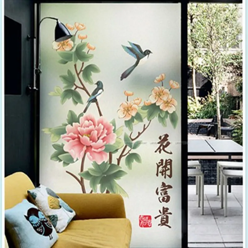 

Custom electrostatic Chinese style frosted stained glass window film, screen Furniture foil stickers, PVC self-adhesive