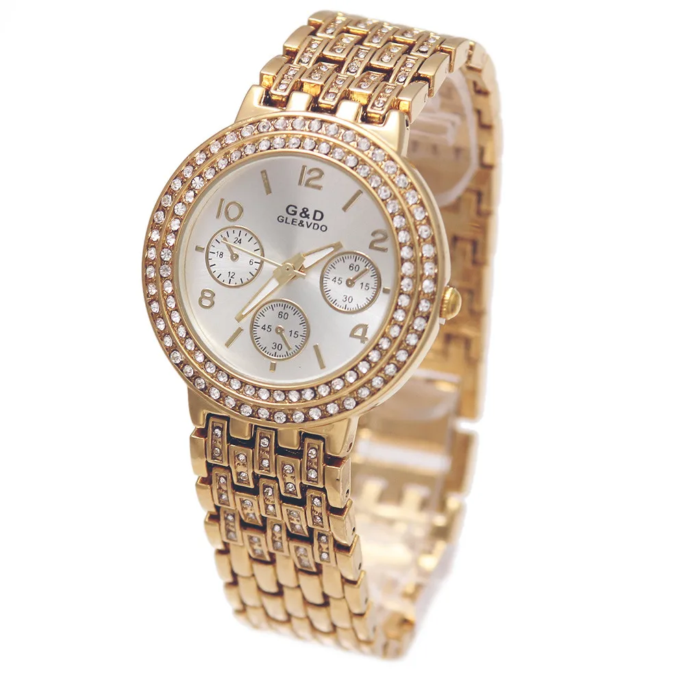 2017 Топ люксовый бренд G & D Для женщин Часы кварцевые наручные часы Нержавеющая сталь Crytal леди браслет Часы Relojes Mujer любовь подарок