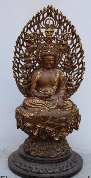 

S5336 14" Tibet Purple Bronze Gold Gilt Shakyamuni Amitabha Buddha Protector Statue