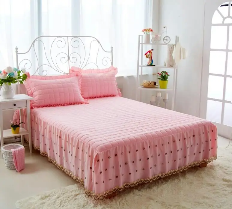 Custom thick warm quilted bed skirt bedspread single piece of or double 100200135200180220in