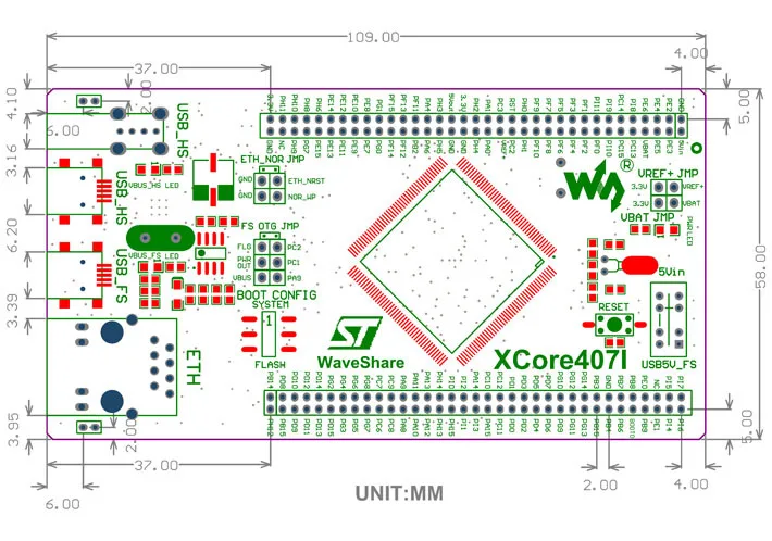 Waveshare-XCore407I STM32 STM32F407IGT6 ھ  (IO Ȯ ), 2 USB ̴ 1G Ʈ NandFlash
