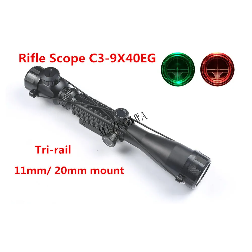 

C 3-9X40 EG Tactical Optical Rifle Scope Red Green Illuminated Optics Sniper Rangefinder Rifle Scope Sight 20mm Mounts 3 Rails