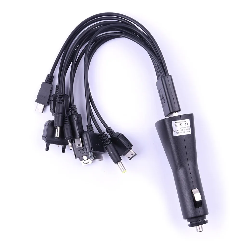 Universal DC12V Mini Car Auto 10 in 1 Car Charge USB Car Charger Adapter Black 9cm+22cm Length