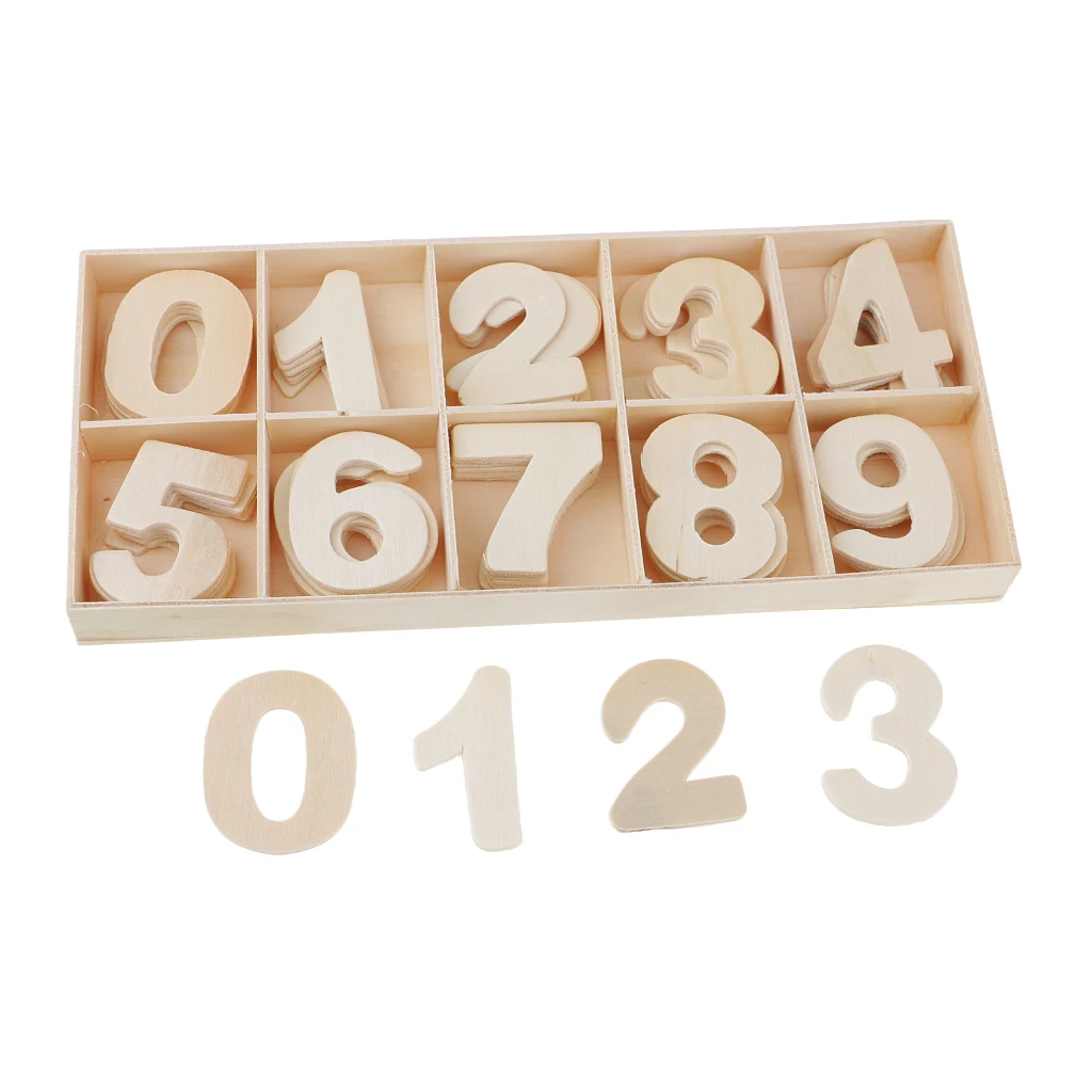 60 Pieces Natural Wood 0-9 Arabic Number Embellishment With Wood Box For Kids Educational Toys Games