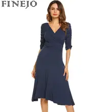 FINEJO Women Dress Summer Sexy Party Deep V-Neck Half Sleeve Dresses Club Ruched Waist Fit and Flare Casual Feminina Vestidos FINEJO Women Dress Summer Sexy Party Deep V-Neck Half Sleeve Dresses Club Ruched Waist Fit and Flare Casual Feminina Vestidos