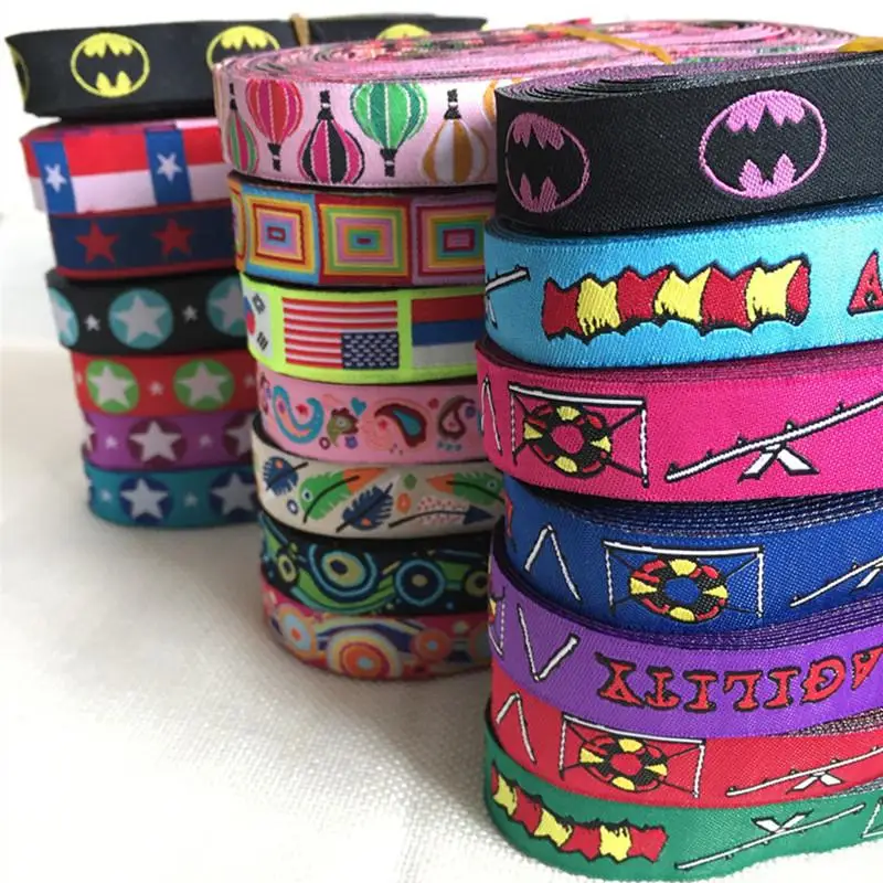 

21 different colors National flag star wholesale 5/8 '(16 mmx5yards) Polyester Woven Jacquard Ribbon with Agility for dog collar