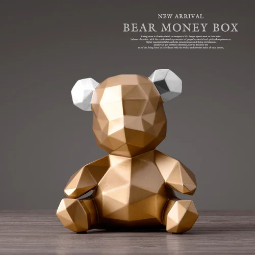 Фигурки плюшевого медведя из смолы, креативная коробка для денег, Подарочная Свадебная коробка для хранения денег для детей, держатели для монет, коробка для детских игрушек, монетница - Цвет: Gold