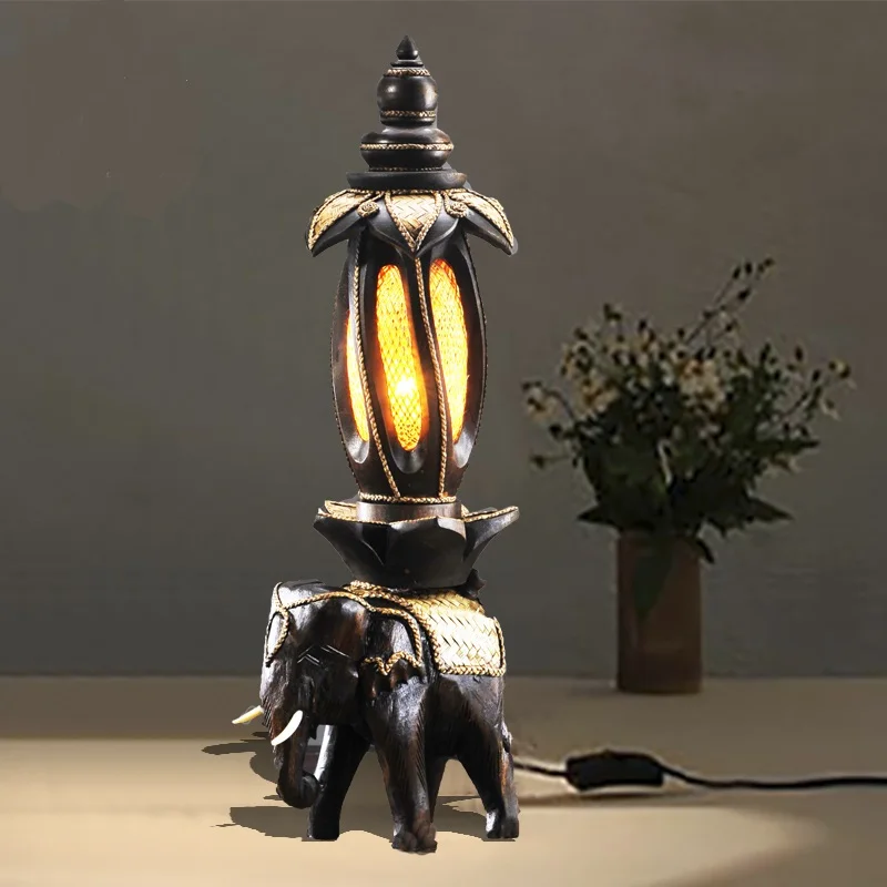 Creative elephant lamp Thailand wooden bedside bar retro home decoration entrance Southeast Asia table lamp ya7228 southeast asia