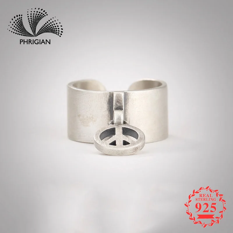 

NOT FAKE S925 Fine Jewelry Ring 925 Sterling Silver Women Handmade Vintage Natural Retro Open Peace logo safe airplane