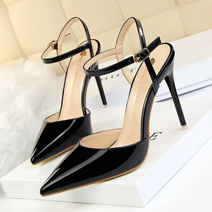 BIGTREE women Pointed Toe High heels shoes woman shallow slingback pumps ladies Buckle Strap Party Wedding stilettos shoes