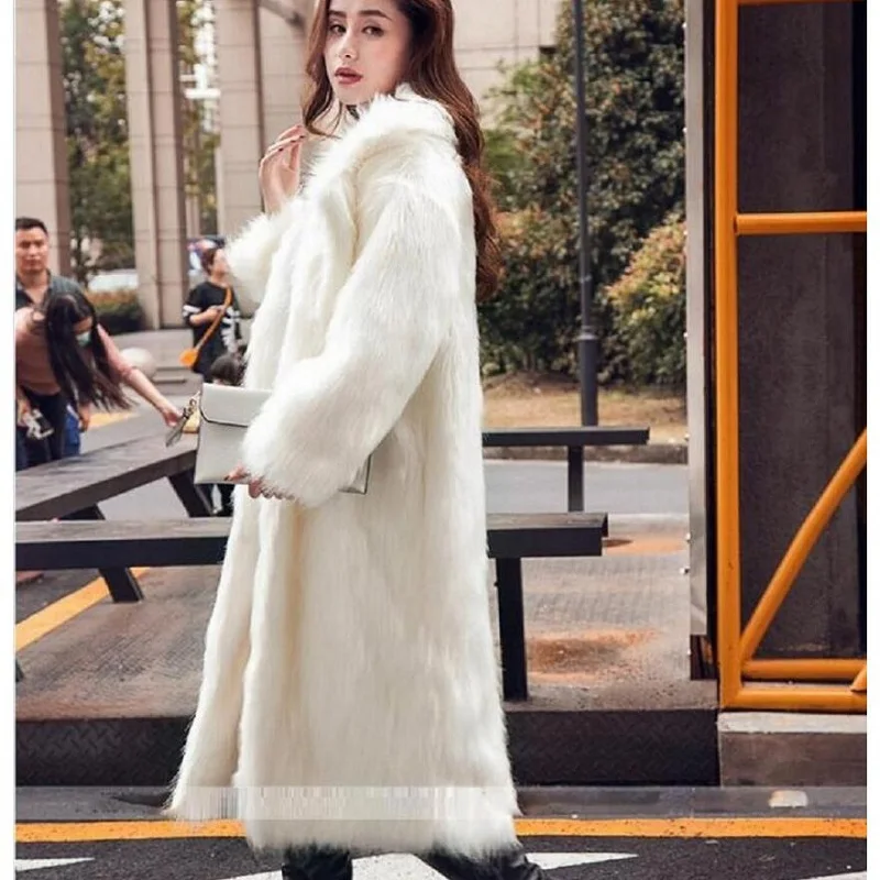 Новое пальто из натурального меха, корейское пальто из искусственного лисьего меха, длинное пальто из искусственного меха для женщин, модное женское пальто из искусственного меха