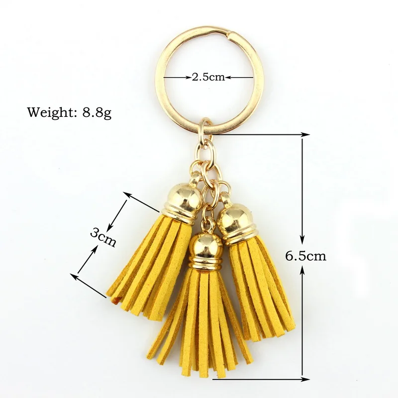 ZWPON Gold Colorful Triple Leather Tassel Fringe Key Chain & Key Rings for Woman Bag Packing Jewelry Wholesale