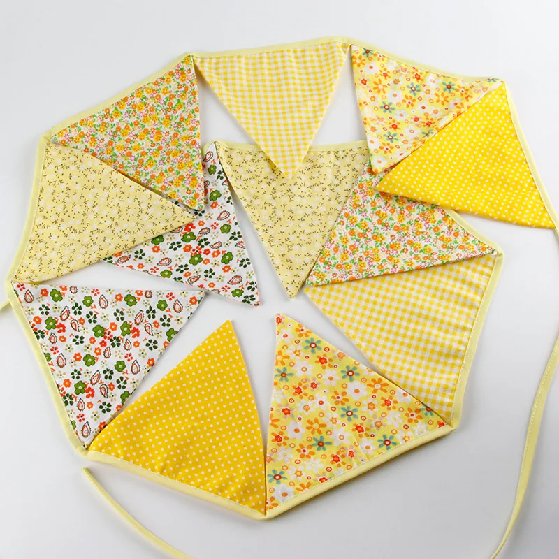 3 2m 12flags Yellow Vintage Fabric Bunting Wedding Birthday Party 3 2m 12flags Yellow Vintage Fabric Bunting Wedding Birthday Party