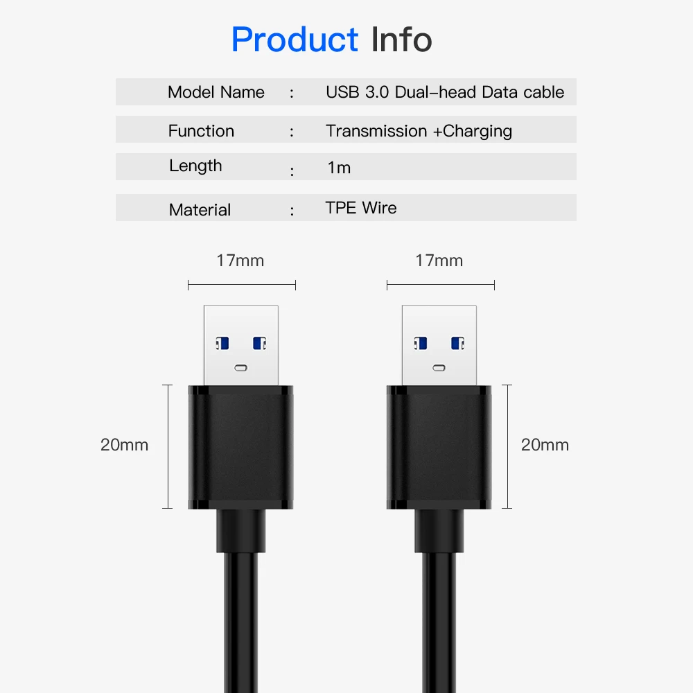 Удлинительный Кабель USB 3,0 двойной Тип «Папа-папа» Тип для передачи данных кабель, шнур синхронизации 5 Гбит/с супер Скорость для радиатора USB3.0 кабель для передачи данных