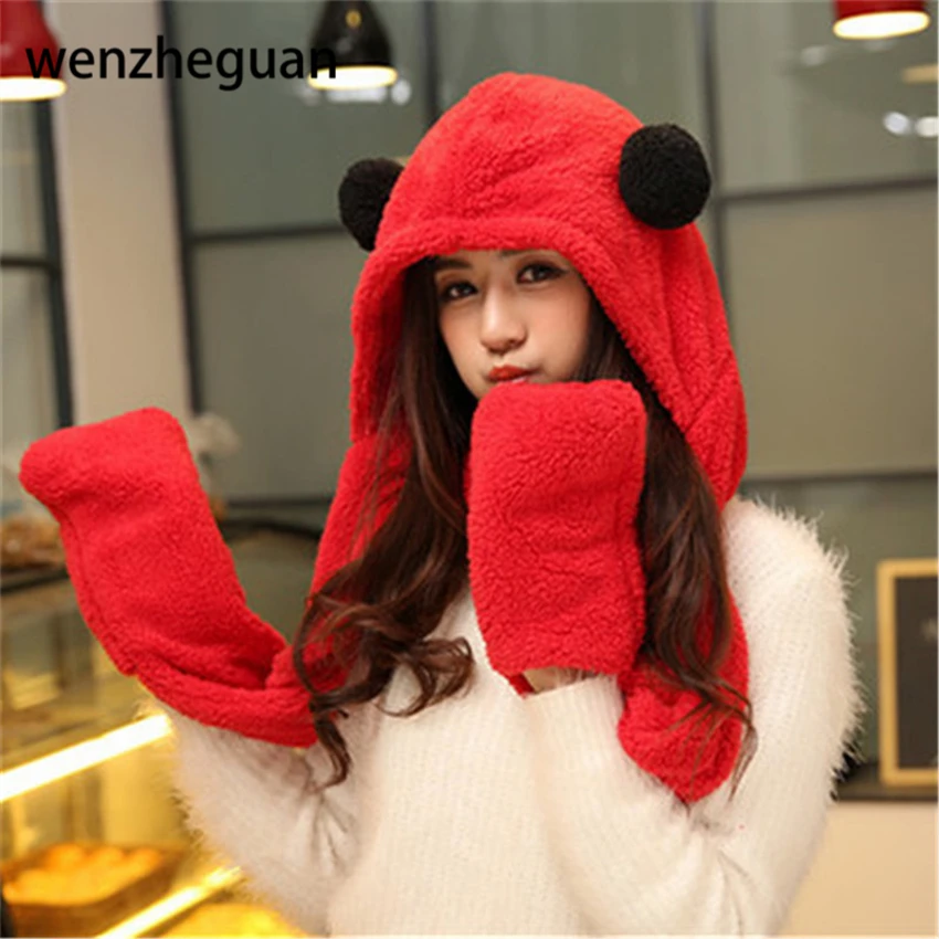 Bayan Panda Sapka Kurk Kaput Esarp Erkek Sapka Kulak Flep El Cepler Sapka Panda Pelus Kis Sicak Kap Uzun Esarp Eldivenler Eldiven Warm Cap Winter Warm Capshat Fur Aliexpress