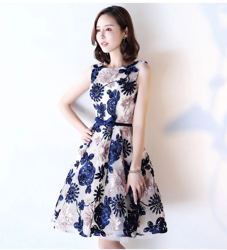 DEERVEADO YM307 Embroidery Short Prom Dresses Sexy Open Back Lace Up Party Dresses Prom Gown Vestido De Festa Curto