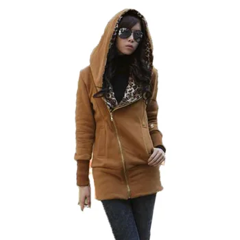 

Women autumn and winter Casual Zipper Hoodie Sweatshirt Women's Long Sleeve Leopard Jacket Coat Warm Sweater