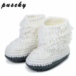 Puseky шерстяная детская обувь младенцы кроше вязаный флисовый теплые сапоги для маленьких девочек и мальчиков Шерсть Зимние пинетки