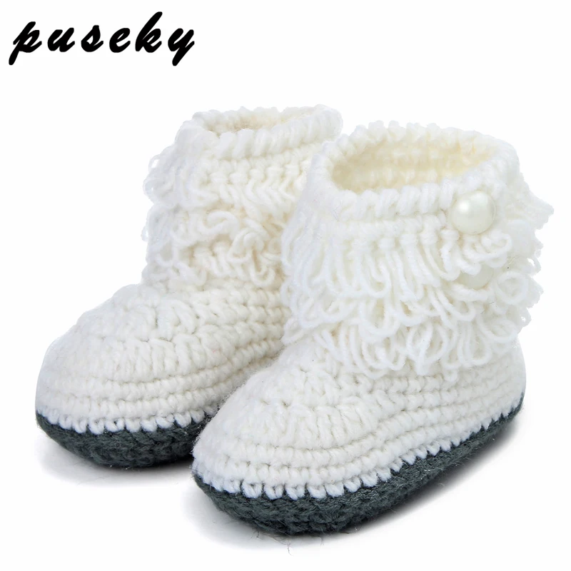 Puseky-chaussures de bébé en laine | Bottes chaudes en laine, tricot crocheté, pour bébés filles et garçons, chaussons d'hiver