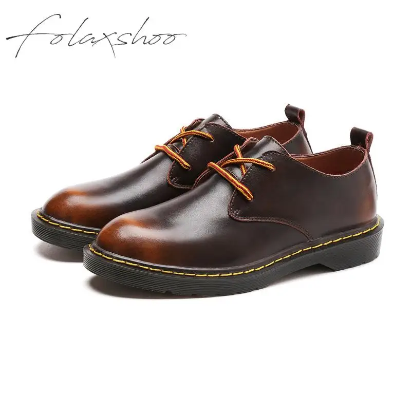 

Folaxshoo Men's Casual Shoes Genuine Oxfords Leather Shoes Casual Dress Business Soft Full Grain Lace-up Shoes Round Toe Shoes