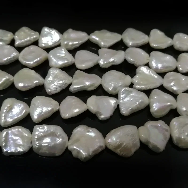 16 inches 12-15mm Natural White Irregular Flat Baroque Keshi Pearl Loose Strand