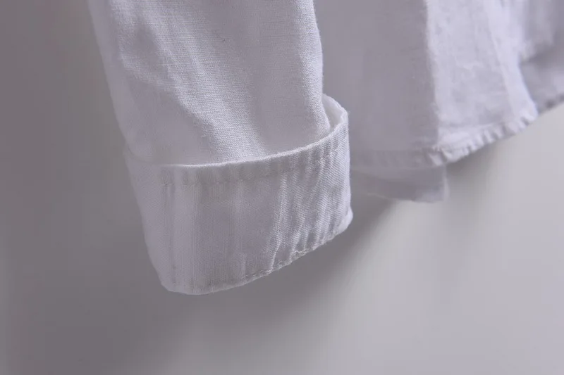 2018 осенью новый чистый лен мужская повседневная тонкий вышитые футболка с длинными рукавами белый воротник рубашки мужской большой