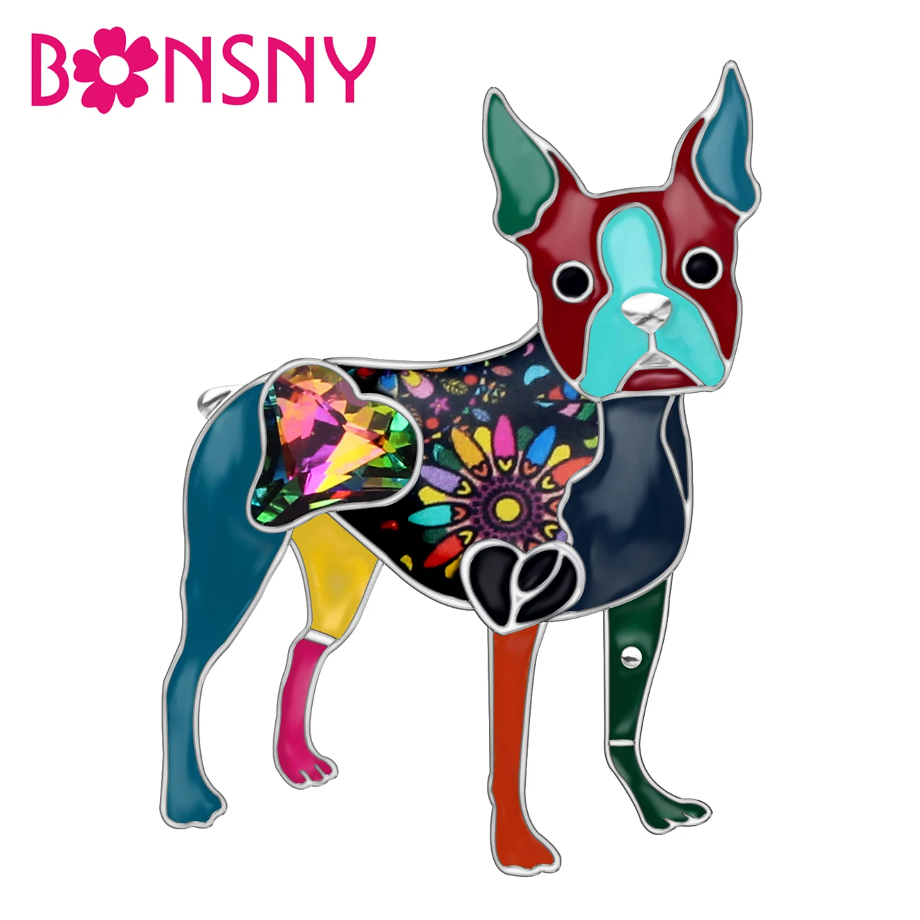 Ювелирные изделия Bonsny из эмалированного сплава в стиле Бостон терьер украшения