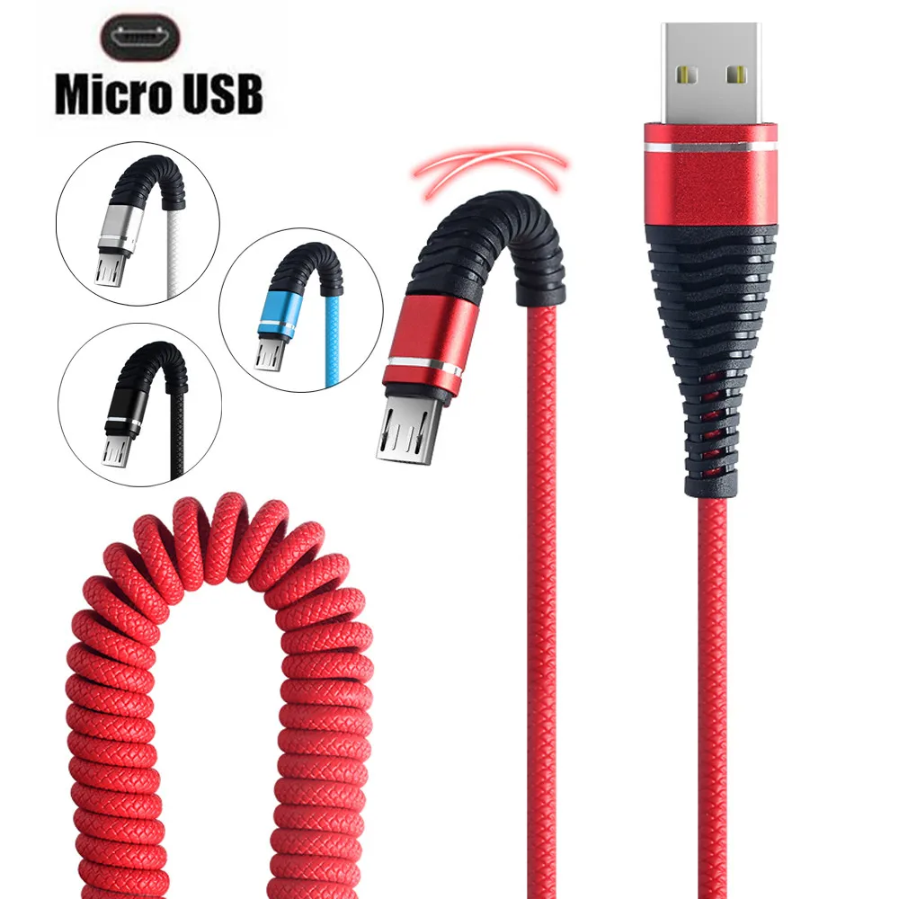 

micro usb charger cable Telescopic quick charge Universa Fish Tail Spring Durable Cable Data Fast Charging For Android Phone z70