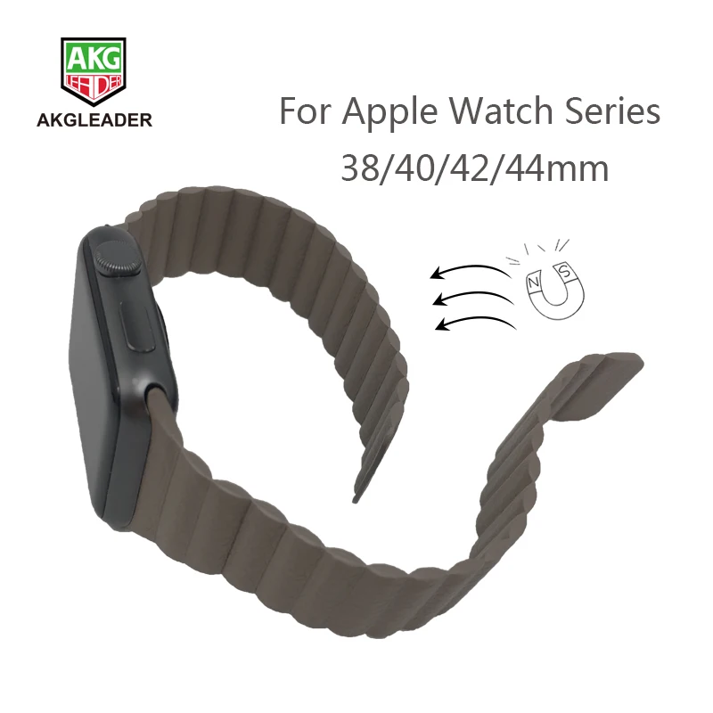 Ремешок кожаный для Apple Watch 4 5 40 мм 44 браслет с двойной магнитной застежкой Series 1 2 3