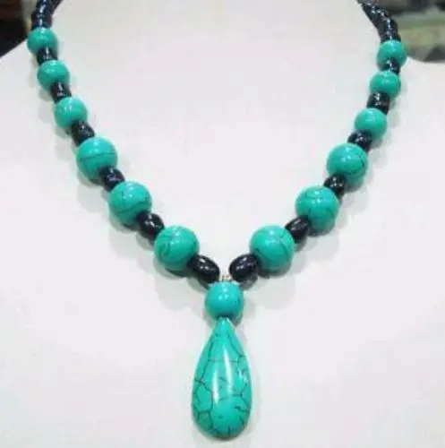 

Miss charm Jew1913 7-8mm Black Akoya Pearl&Turquoise Necklace 18