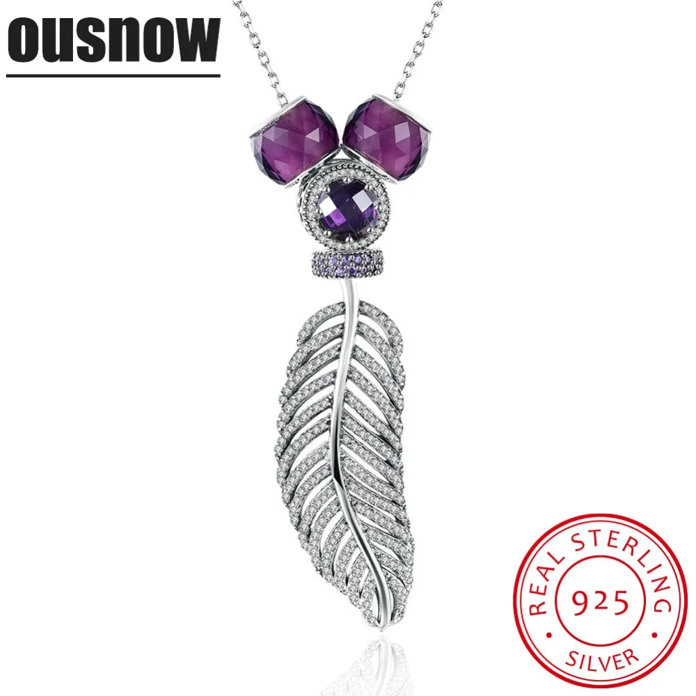 

Ousnow brand original design quality luxury fashion jewelry 925 sterling silver charm feather shape Ms. necklace party gift