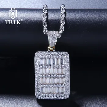 

TBTK Wholesale Stainless Steel Chain Mens Dog Tag Pendants Necklaces Iced Out Copper With Zirconia Stones Luxury Jewelry
