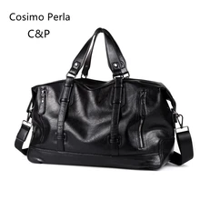 Черные мужские кожаные дорожная сумка большой вещевой сумки Для мужчин ручной Чемодан сумка Топ Бизнес Повседневное поездка с ночевкой сумки