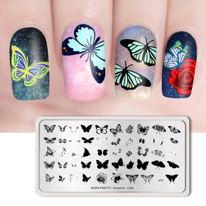 

BORN PRETTY 1PC L003 Overprint Nail Stamping Plates Rectangle Butterfly Leaves Design Stamp Image Template DIY Manicure