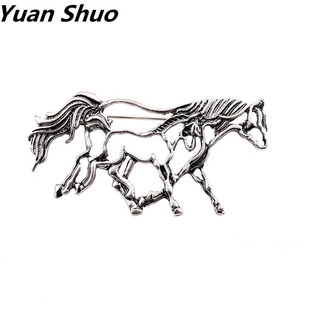 

2019 fashion States the new hollow out Ancient silver color horse female brooch package clothes decorations
