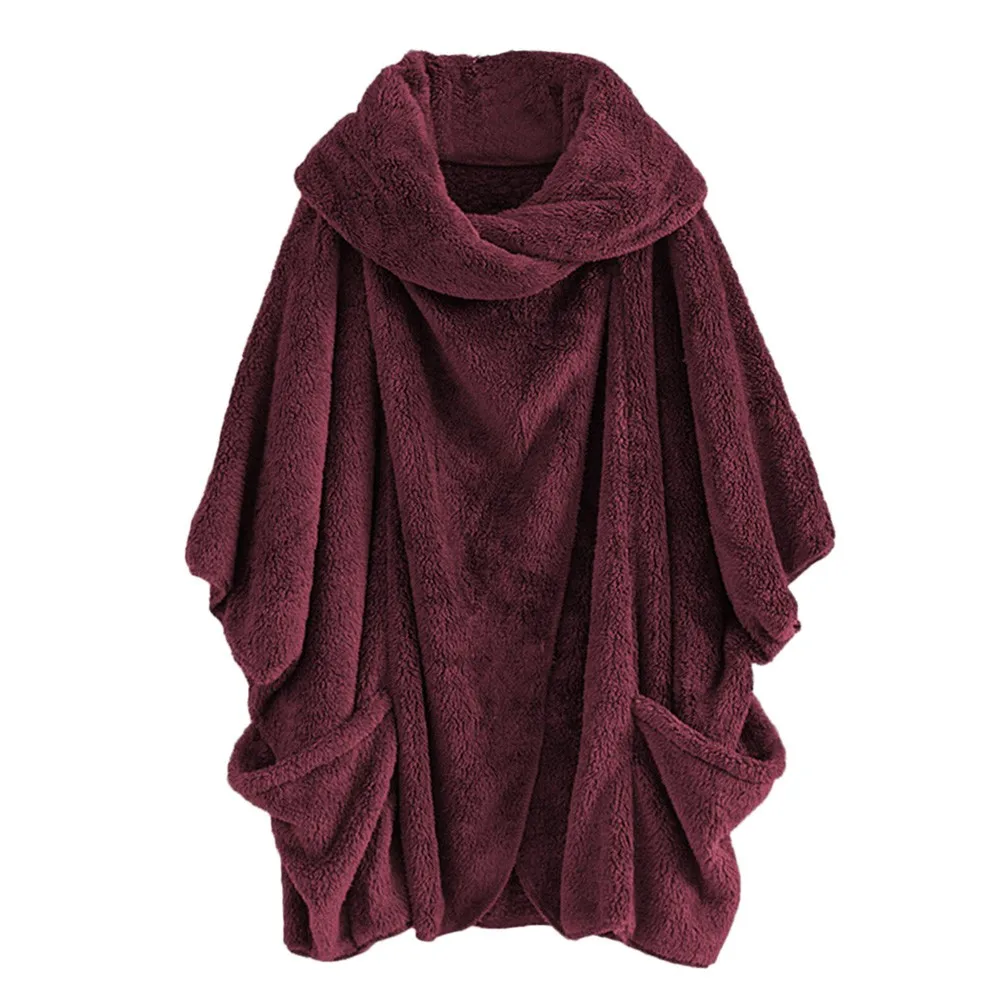 

Women's Faux Fur Coat Autumn Winter Warm Loose Turtleneck Cloak Black Overcoat Jacket Fashion Ladies Oversize abrigo mujer