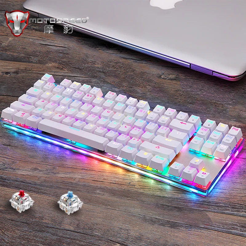 Дешево Оригинальная игровая механическая клавиатура Motospeed K87S, проводная USB 87 клавиш с RGB подсветкой, красный синий переключатель для ПК, компьютера,...
