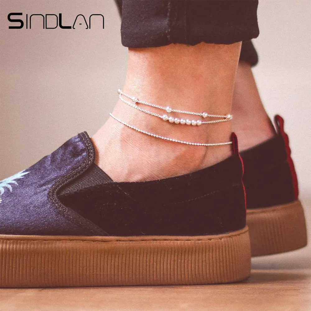 

Sindlan 3PCs/set Simple Beads Anklets for Women Silver Ankle Chain Summer Leg Bracelet Anklet Foot Jewelry Cute Lady Barefoot