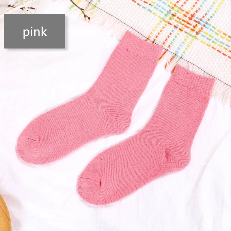 Теплые хлопковые носки для девочек на осень и зиму, женские Мягкие плотные вязанные носки, флисовый носок ярких цветов, 5 пар - Цвет: pink