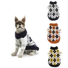Британский принт призмы собачий пуловер джемпер свитер водолазка вязаный свитер для домашних животных милая одежда для домашних животных вязаная одежда с воротником под горло для собак